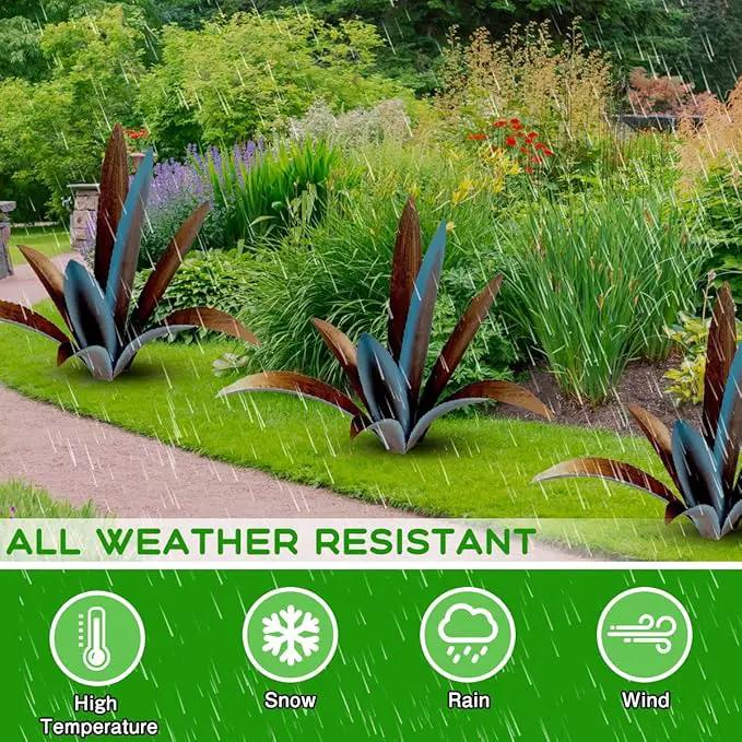 DIY Metal Agave Plant Art Yard Tequila Art Sculpture, Tequila Rustic Garden Sculpture Statue Outdoor Decor,Agave Metal Plants for Yard, Garden Lawn Ornaments (9 Leaves -Blue) by GreenHaven Gardens