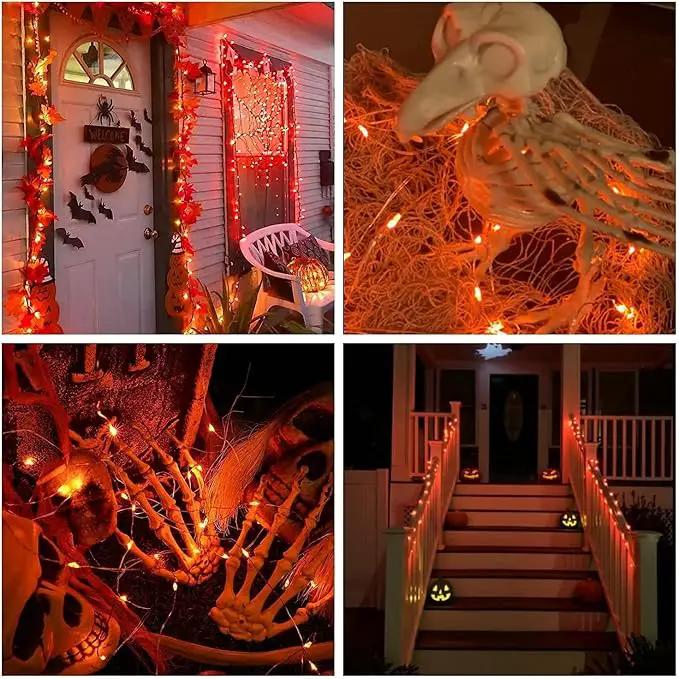JMEXSUSS 2 Pack Solar Halloween Lights, 33ft 100 LED Outdoor Waterproof Orange Solar Lights for Tree Yard Patio Garden Halloween Thanksgiving Decorations by GreenHaven Gardens