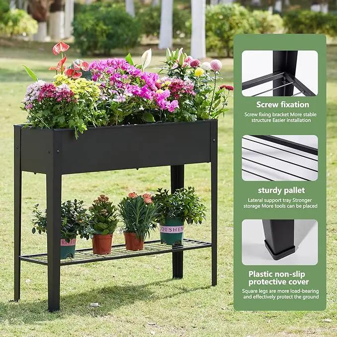 Raised Garden Bed, Elevated Planter Black Metal Plant Box with Legs Standing Garden Stand Drainage Holes Black (Black 40" L x 11" W x 31" H) by GreenHaven Gardens