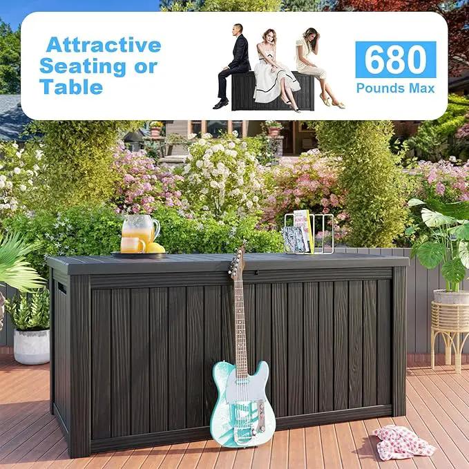 180 Gallon Deck Box,Resin Outdoor Storage Box with Lockable for Patio Furniture, Pool Accessories, Garden Tools Waterproof Outside Storage Box, Black by GreenHaven Gardens