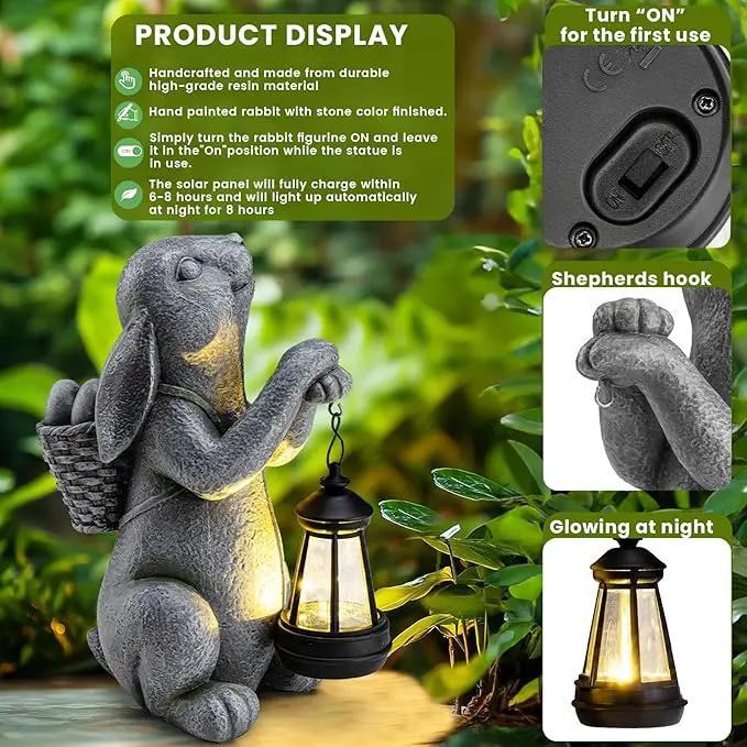 Solar Garden Outdoor Statues Rabbit with Solar Lantern,Outdoor Bunny Figurines Decorations,Lawn Decor Bunny Statue for Patio, Balcony, Yard Ornament,Unique Housewarming and Easter Gifts by GreenHaven Gardens
