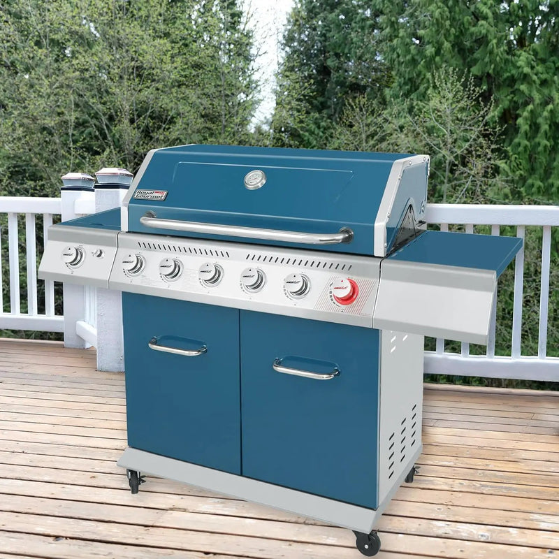 Royal Gourmet GA6402B 6 Burner Propane Gas Grill with Side Burner and Warming Rack, 74,000 BTUs, Cabinet Style Gas BBQ Grill for Barbecue Grilling & Backyard Cooking, Blue by GreenHaven Gardens