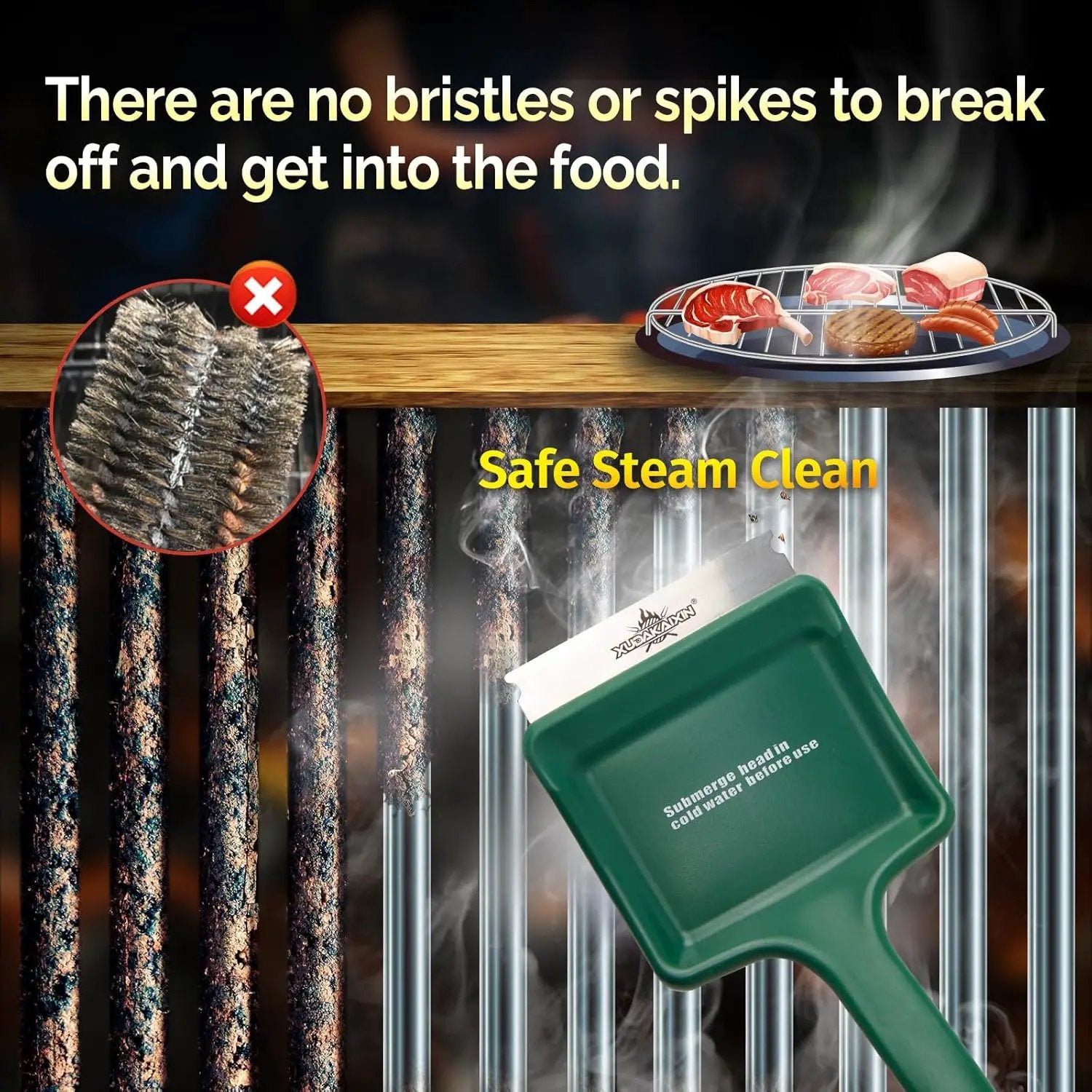 19" Large Bristle-Free Steam Cleaning Grill Brush,Replaceable BBQ Cleaning Head,Safe Grill Accessories for Cast Iron Grates/Porcelain/Weber Gas/Charcoal Grill - Gifts for Men Dad Husband by GreenHaven Gardens