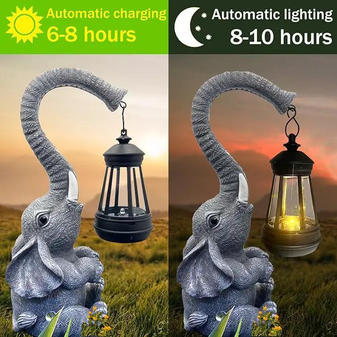 10.6 Inch Statue Elephant with Solar Outdoor Lights for Garden Decor，Lucky Present with Appeal for Birthdays(Man and Women and Family)，Unique Housewarming Presents and Yard Decor. (Gray) by GreenHaven Gardens