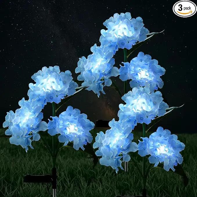 RAYLIDA Solar Lights Outdoor Decorative - 3 Pack Hydrangea Solar Garden Stake Lights Waterproof,Two Lightning Modes & Enlarged Solar Panel (Blue) by GreenHaven Gardens