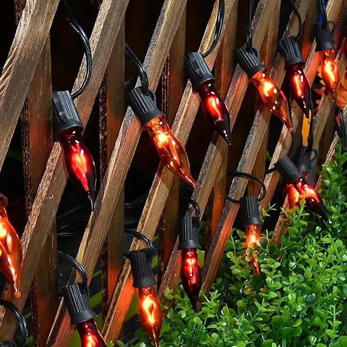 27.78 FT Halloween Ligths, C7 Clear Orange and Purple Flickering Flame String Lights Outdoor, E12 Screw Base, Flame String Lights for Halloween Indoor Outdoor Roofline Garden Patio Party Decorations by GreenHaven Gardens