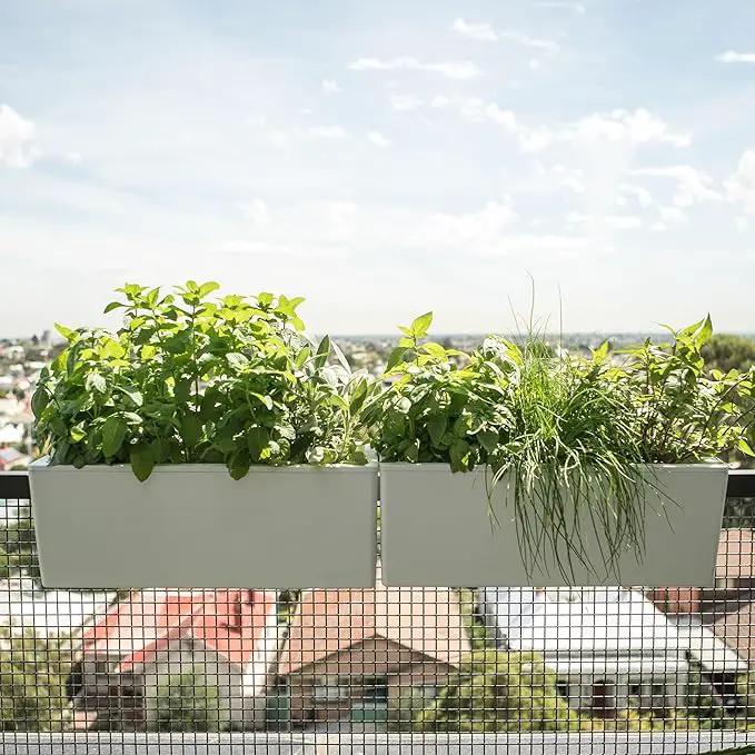 Glowpear Self Watering Railing Planter Box - 23.6", White - UV Stable, Scalable Plant Pot with Water Gauge, Indoor Outdoor for Vegetables, Flowers, Herbs, and Succulents by GreenHaven Gardens