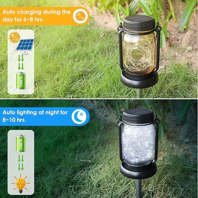Mlambert Cool White 4 Pack Solar Hanging Mason Jar Lights with Stakes, Waterproof Decorative 30 LEDs Outdoor Solar Lantern Lamp Patio Garden Tree Yard by GreenHaven Gardens