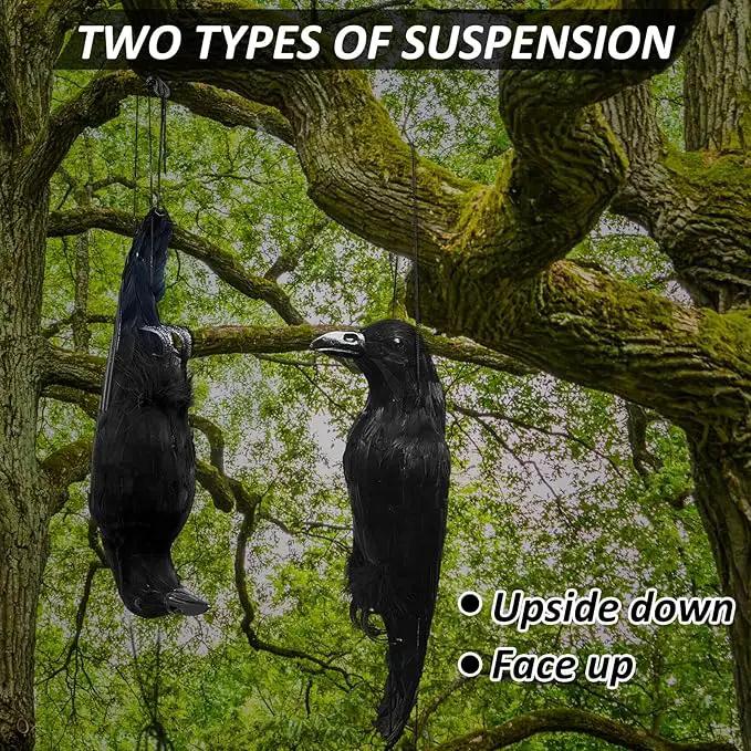 Lewtemi 4 Pcs 17 Inch Realistic Hanging Dead Crows Decoy Life Size Black Feathered Crow Fake Black Crows for Garden Decorations by GreenHaven Gardens