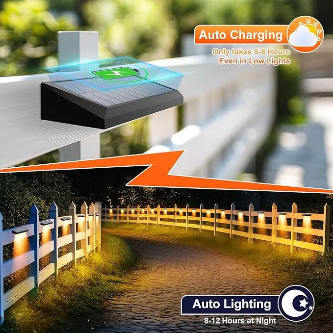 Solar Fence Lights Outdoor Waterproof IP65, 8 Pack Fence Lights Solar Powered 60 Lumens Auto On/Off Step Wall Lights Outside Decorations for Yard, Porch, Patio, Stairs, Pool, Deck, Garden- Warm Light by GreenHaven Gardens