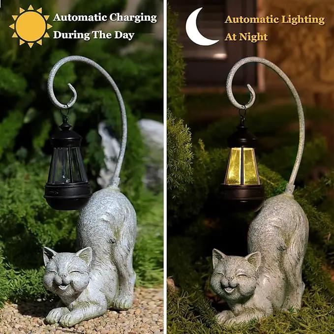Laughing Cat Figurine with Solar-Powered LED Light, 15.7 Inches Tall Marble, Perfect for Gift Garden Decor or Housewarming for Cat Lovers. by GreenHaven Gardens
