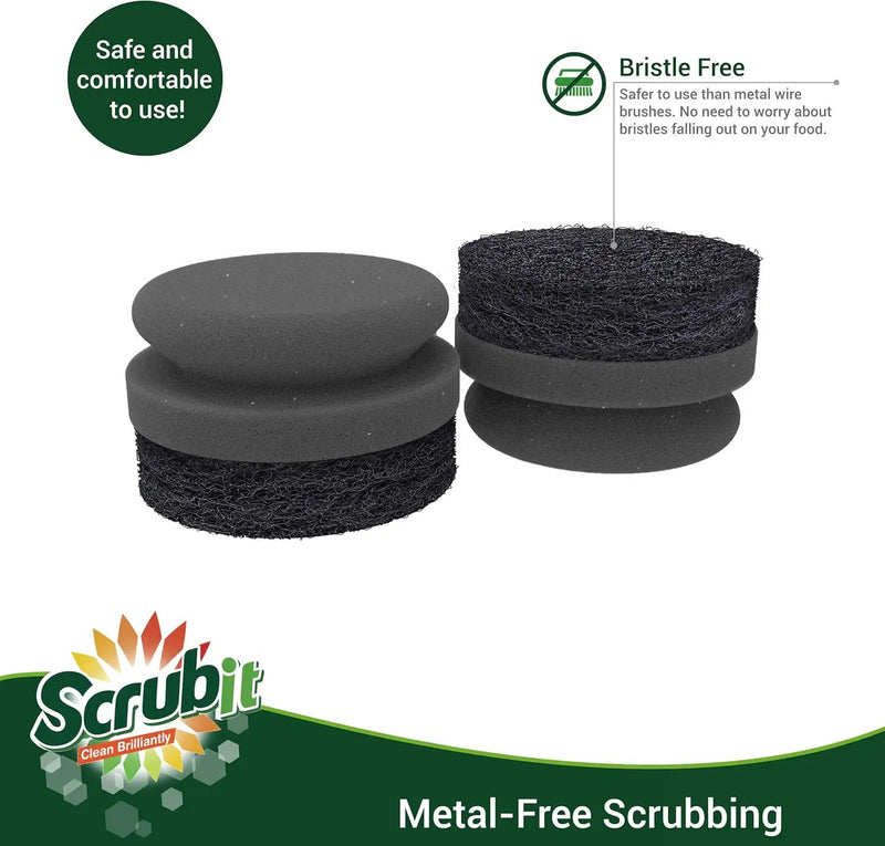 SCRUBIT Grill Cleaning Brush - Grill Sponge Bristle Free BBQ Cleaner with Heavy Duty Scrubber Pad, Safe Cast Iron and Griddle Scraper Pads, Ideal Accessories for Charcoal and Gas Grills - 2 Pack by GreenHaven Gardens