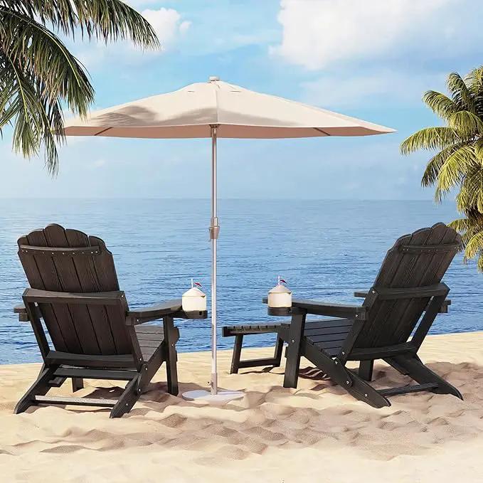 Folding Adirondack Chair with Retractable Ottoman Fire Pit Patio Chair with Adjustable Backrest, 2 Cup Holder Weather Resistant Outdoor, Patio, Lawn, Garden, Backyard Deck, Fire Pit, Black by GreenHaven Gardens