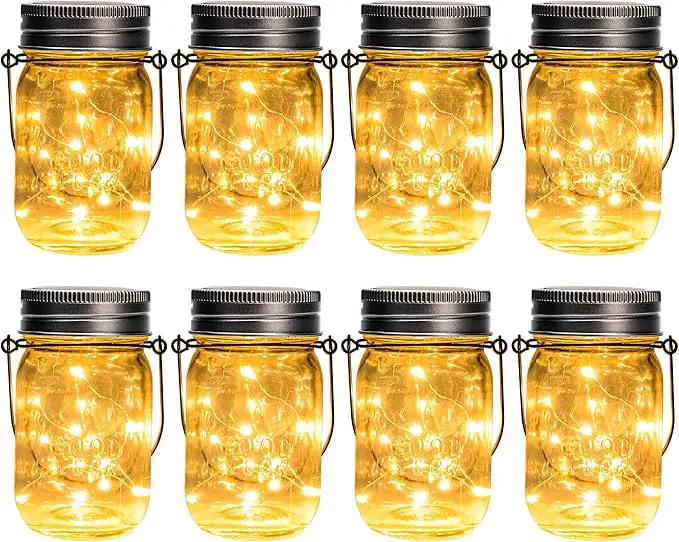 GIGALUMI Solar Mason Jar Lights, 8 Pack 30 Led String Fairy Lights Garden Lights Outdoor Waterproof Hanging Solar Lanterns for Outdoor, Garden, Patio, Lawn, Balcony Decoration by GreenHaven Gardens