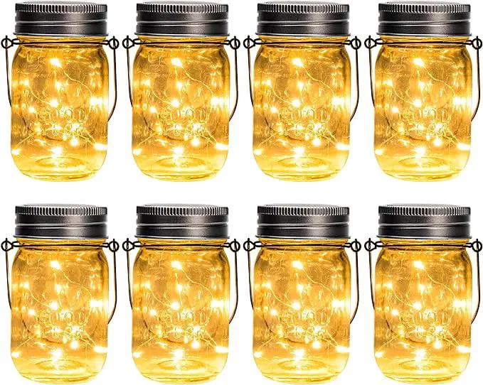 GIGALUMI Solar Mason Jar Lights, 8 Pack 30 Led String Fairy Lights Garden Lights Outdoor Waterproof Hanging Solar Lanterns for Outdoor, Garden, Patio, Lawn, Balcony Decoration by GreenHaven Gardens