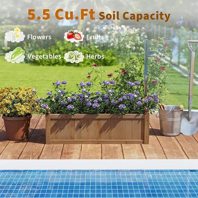 HAPPYGRILL Wood Raised Garden Bed, 46” x 24” x 16” Rectangular Flower Box w/Drainage Holes for Growing Vegetables, Flowers, Herbs, Outdoor Planter Box for Backyard Garden Lawn