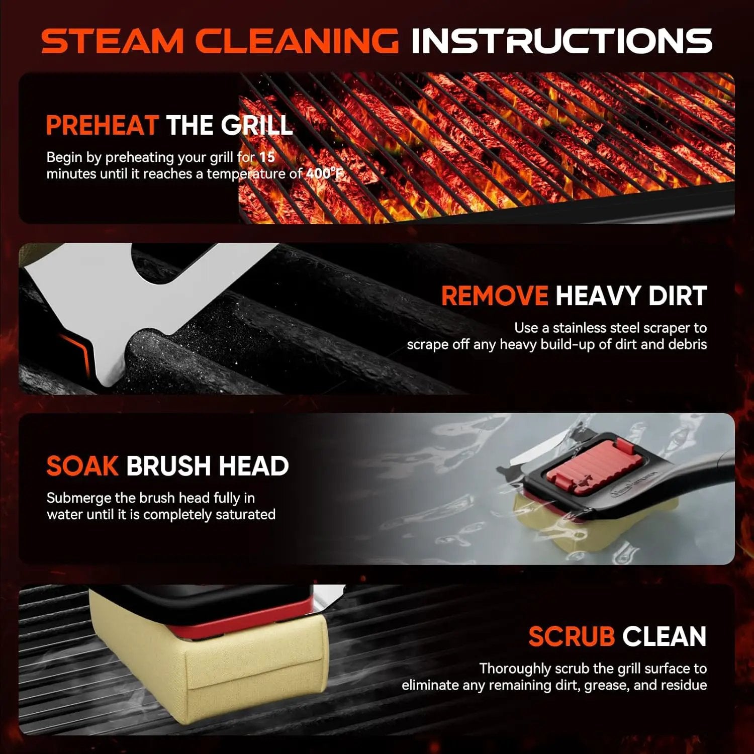 Grill Brush Bristle-Free Steam Cleaning, BBQ Brush Replaceable Heat-Resistant Kevlar Head with Grill Scraper Safe Barbecue Grill Cleaner for All Grill Types (2 Pack Cleaning Head) by GreenHaven Gardens