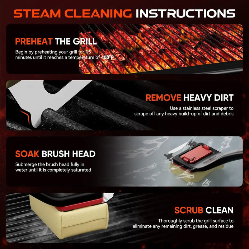 Grill Brush Bristle-Free Steam Replaceable Cleaning Head [No Handle] Heat-Resistant Kevlar Head with Grill Scraper, Safe Barbecue Grill Cleaning Head for All Grill Types by GreenHaven Gardens