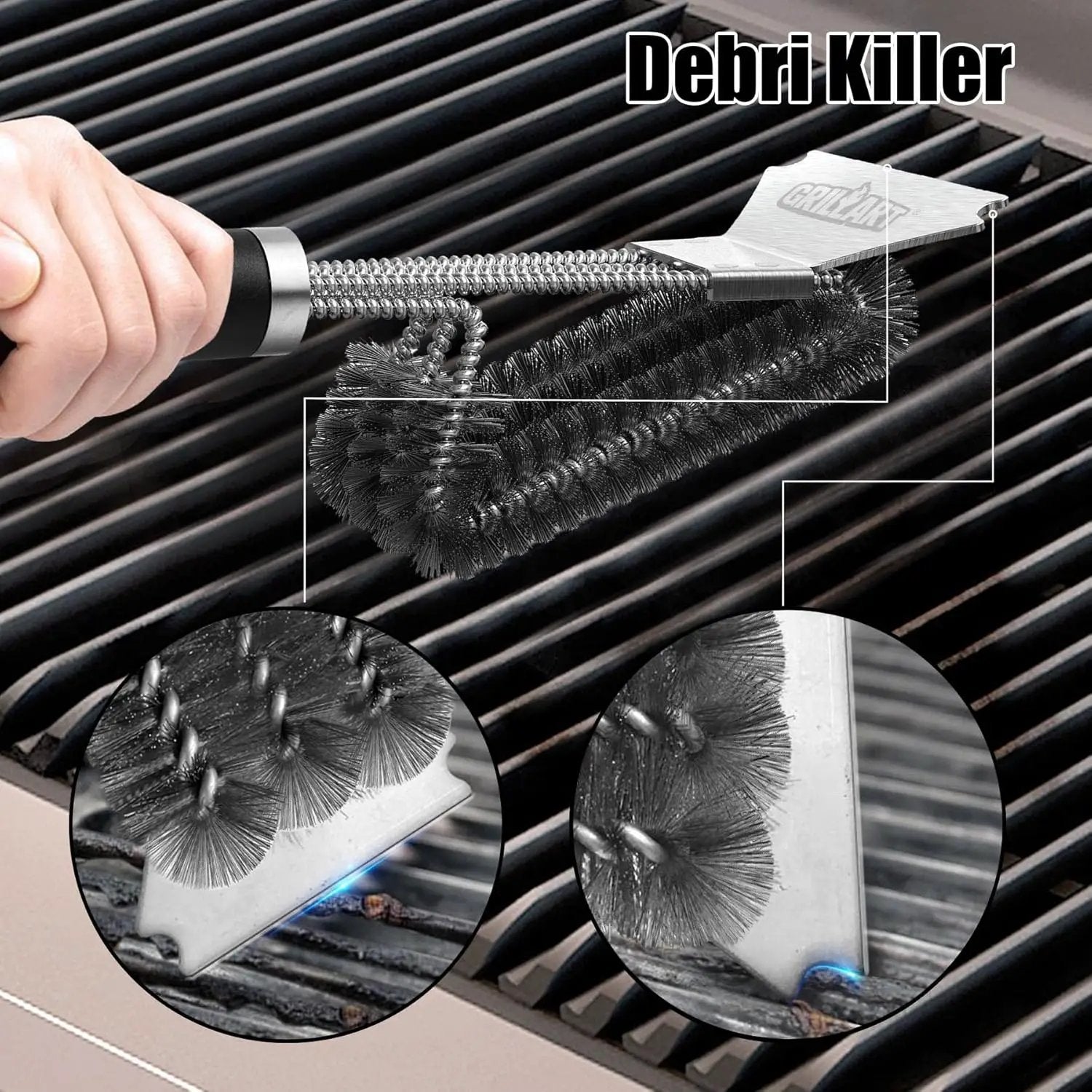 GRILLART Grill Brush and Scraper BBQ Brush for Grill, Safe 18" Stainless Steel Woven Wire 3 in 1 Bristles Grill Cleaning Brush, BR-4516 by GreenHaven Gardens