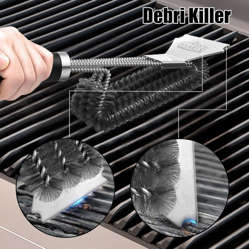 GRILLART Grill Brush and Scraper BBQ Brush for Grill, Safe 18" Stainless Steel Woven Wire 3 in 1 Bristles Grill Cleaning Brush, BR-4516 by GreenHaven Gardens