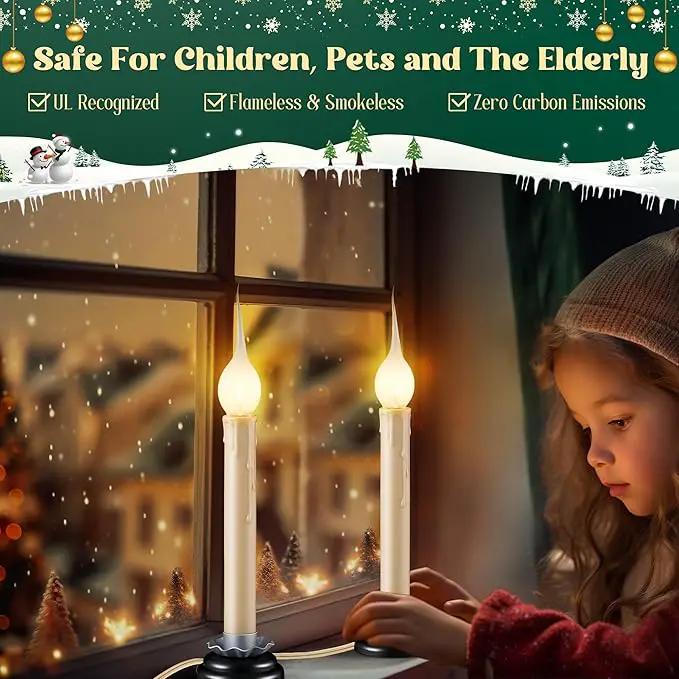 Enhon 4 Pack Rustic Country Candle Lights with Replacement Silicone Bulb, C7 0.6W Electric LED Christmas Window Candles Plug in, UL Certification Warm White Candlestick Lamp, 5 FT Cord, On/Off Switch by GreenHaven Gardens