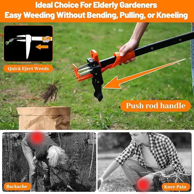 Weed Puller Tool, Stand Up Weed Puller Heavy Duty, Weeding Tool with 39" Ergonomic Long Handle and 4 Manganese Steel Claws, Easy Eject Mechanism, Weeding Without Bending, Pulling, or Kneeling by GreenHaven Gardens