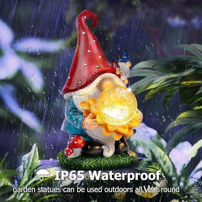 Solar Garden Decor Gnome Statues with Sunflower and Crackle Glass Globe Lights Gnome Outdoor Decorations for Garden Yard Patio Lawn, Unique Housewarming Gifts by GreenHaven Gardens