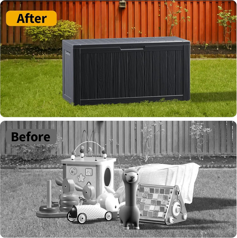 80 Gallon Waterproof Large Resin Deck Box Indoor/Outdoor Lockable Storage Container and Seating for Garden, Pool, and Patio (80 Gallon, Black) by GreenHaven Gardens