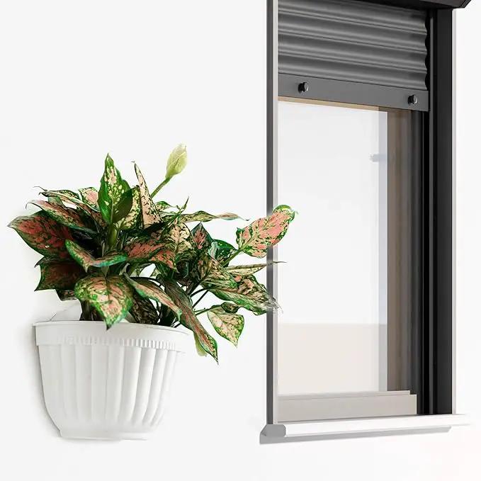 5 Pack Resin Wall Hanging Planter Pots Vertical Garden Living Wall Mount Window Hang Box Container Indoor Outdoor for Plants Flowers Kitchen Herbs Holder with Drainage Water Reservoir Decor White by GreenHaven Gardens