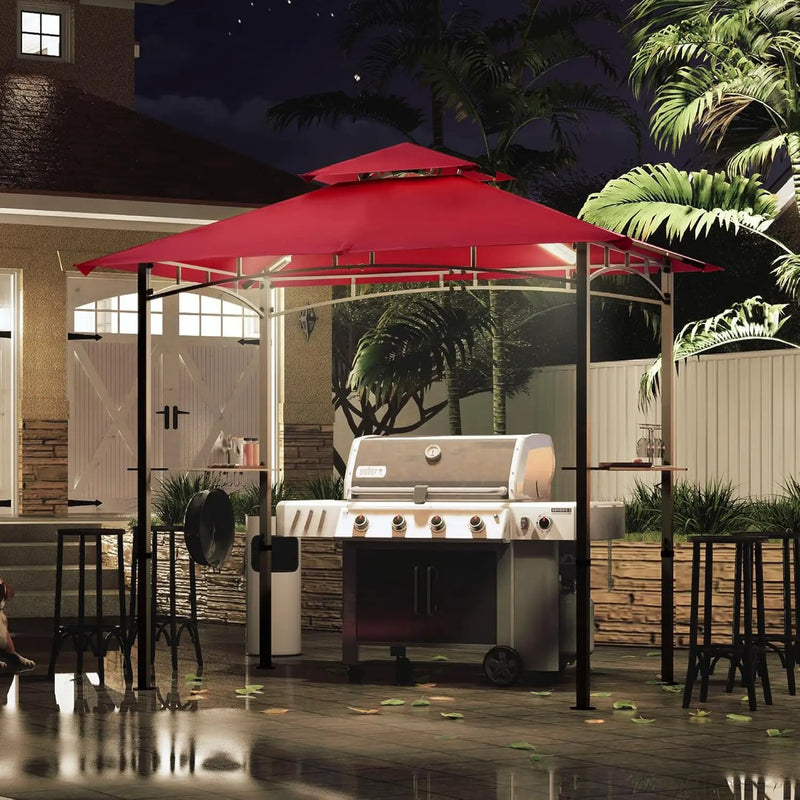 MASTERCANOPY 8 x 5 Grill Gazebo Outdoor BBQ Gazebo Canopy with 2 LED Lights (Burgundy) by GreenHaven Gardens