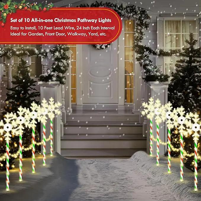 Christmas Pathway Lights Snowflake Outdoor 10PK 28inch 250LED 8 Modes Yard Decoration Flashing Waterproof Outdoor Lighted Up Christmas Light Decor for Garden Yard (R&G) by GreenHaven Gardens