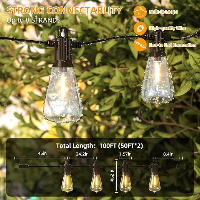 FOOMAN LED Outdoor String Lights, 100FT Outside Waterproof Patio Lights with 50+3 Shatterproof ST38 Edison Bulbs, 2700K Warm White Hanging Light, Dimmable Light for Back Yard Porch Party Gezebo by GreenHaven Gardens