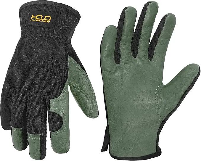 HANDLANDY Leather Work Gloves for Men & Women, Reinforced Durable Garden Gloves, Cowhide Working Glove for Gardening by GreenHaven Gardens