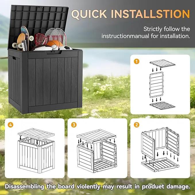 KAMABOKO Deck Box, 32 Gallon Resin Indoor and Outdoor Storage Boxes Waterproof for Garden Tools, Pool Accessories Storage Bench, Patio Furniture and Cushions with Lockable Lid, Black by GreenHaven Gardens