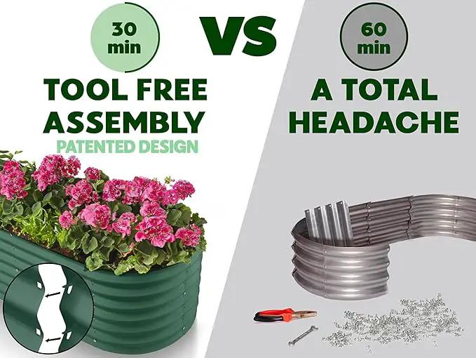 9-in-1 Galvanized Steel Raised Garden Bed // 8×2×1.5 ft Modular Planter for Gardening, Vegetables, Flowers // 18" Tall Metal Raised Garden Beds Outdoor (Dark Green) // Patented Design Planter Box by GreenHaven Gardens