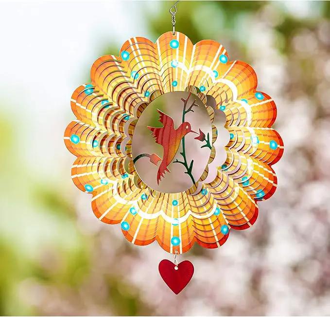 SteadyDoggie Wind Spinner - 12-Inch 3D Stainless Steel Lovebird Design with Heart Pendant - Laser Cut Metal Art Geometric Pattern - Hanging Kinetic Yard Garden Decor by GreenHaven Gardens