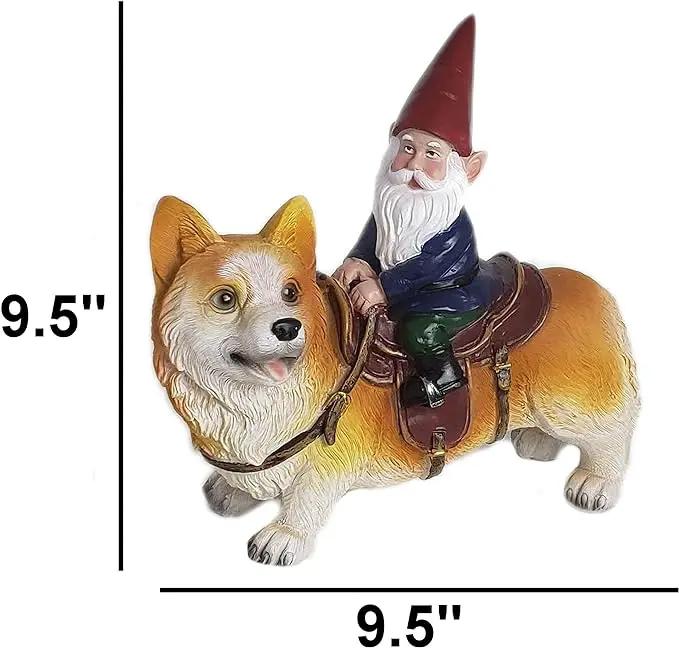 Funny Guy Mugs Garden Gnome Statue - Gnome Riding a Corgi - Indoor/Outdoor Garden Gnome Sculpture for Patio, Yard or Lawn by GreenHaven Gardens