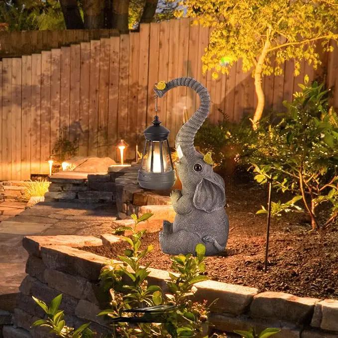 Solar Outdoor Garden Statues Lights, Mom Gifts Birthday Gifts for Women, Lucky Elephant Unique Housewarming Gifts and Yard Decoration, Elephant Figurines with Cute Birds Garden Sculpture Decor by GreenHaven Gardens