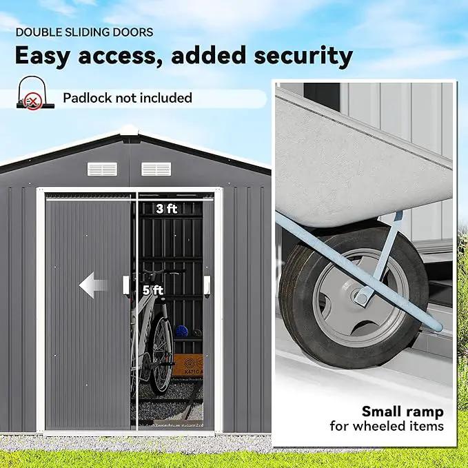 Outsunny 11' x 9' Outdoor Storage Shed, Garden Tool Metal Shed with Foundation Kit, Double Lockable Door, Air Vents and Sloping Roof, for Backyard, Patio, Lawn, Gray by GreenHaven Gardens
