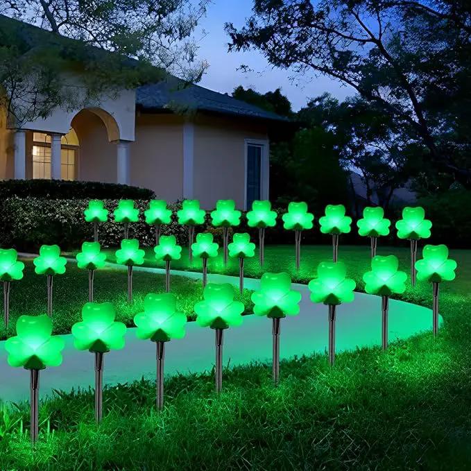 2 Sets 4 Pack St. Patricks Green Shamrock Pathway Lights Outdoor for St. Patricks Day Decorations, C7 LED Green Lucky Clover Garden Lights Waterproof, UL Certified for Lawn Yard Walkway Decor, Plug In by GreenHaven Gardens