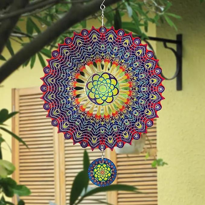 TUOKING Wind Spinners Outdoor Peacock Feathers 3D Metal Hanging Art Wind Sculptures 12 Inch Stainless Steel for Yard and Garden Decoration Worth Gift for Women by GreenHaven Gardens
