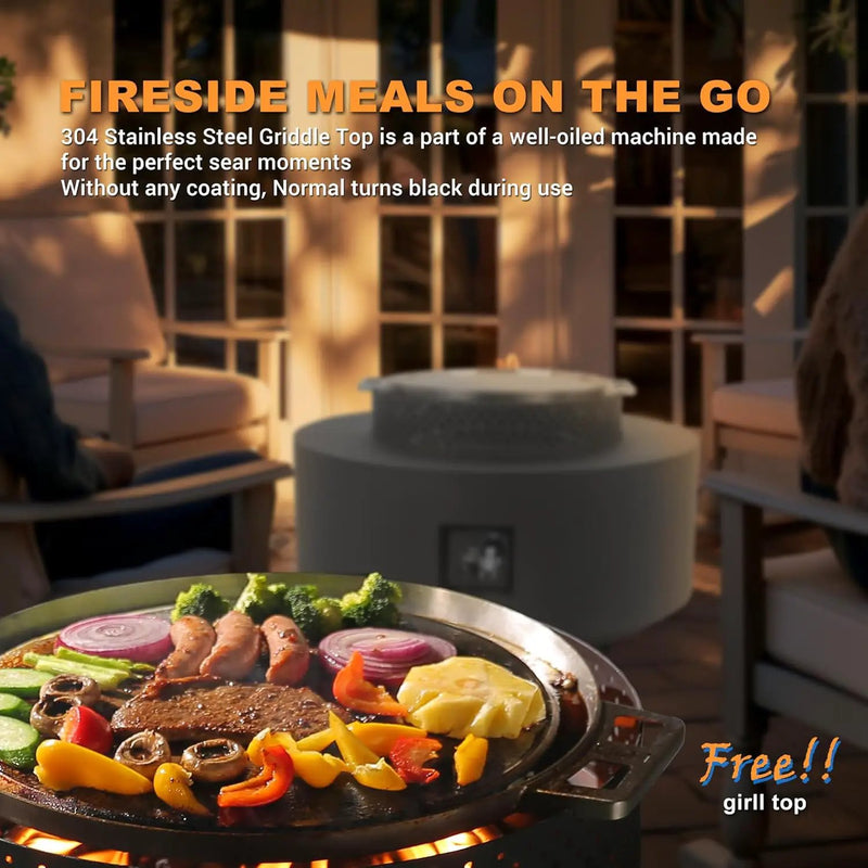 3-Piece Outdoor Fire Pit Table, 32 Inch Propane Fire Table 65,000 BTU Black Round Gas Firepit, Baking Sheet, Wind Guard and 16 inches Tank Side Table for Deck, Backyard and Pool, Black by GreenHaven Gardens