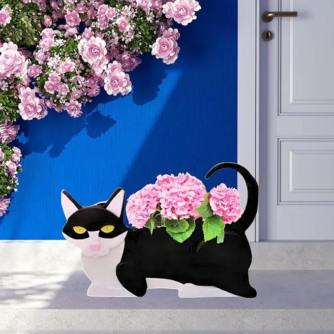 Black and White Cat Planter Plant Pots,Cute Garden Cat Flower Planter,Cat Planters Birthday Gifts for Women,Office,Indoor/Outdoor Decor(12.5 * 5.6 * 7.8in) by GreenHaven Gardens
