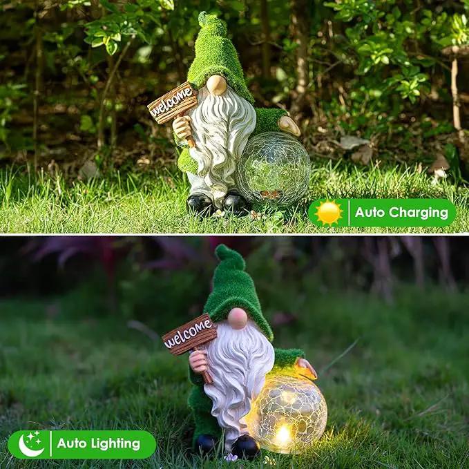Gnome Garden Statue Figurine Decor with Solar Lights, Outdoor Garden Succulent Ornaments Waterproof Decoration for Outside Patio Yard Lawn Decor by GreenHaven Gardens