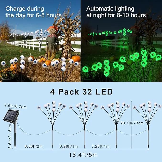 Solar Eyeball Lights Outdoor, 4 Pack 32 LED Halloween Eyeball Lights Outdoor Waterproof 8 Modes Scary Eyeballs Swaying Lights, Eyeballs Halloween Decor for Outside Yard Garden Party (Green) by GreenHaven Gardens