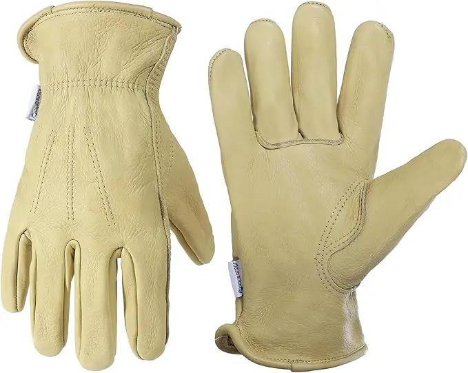 HLDD HANDLANDY Leather Work Gloves for Men & Women, Adjustable Wrist Cowhide Gardening Glove with Reinforced Palm for Driver by GreenHaven Gardens