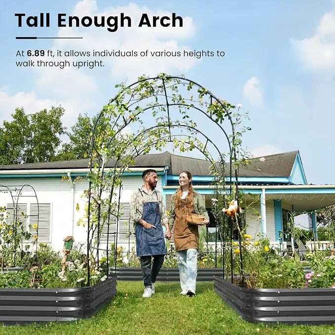 KING BIRD Raised Garden Bed with Arched Trellis Galvanized Planter Garden Box Outdoor for Gardening, Climbing Vegetables, Flowers 7.87x3.94x0.98 Ft 2PCS, Dark Grey by GreenHaven Gardens