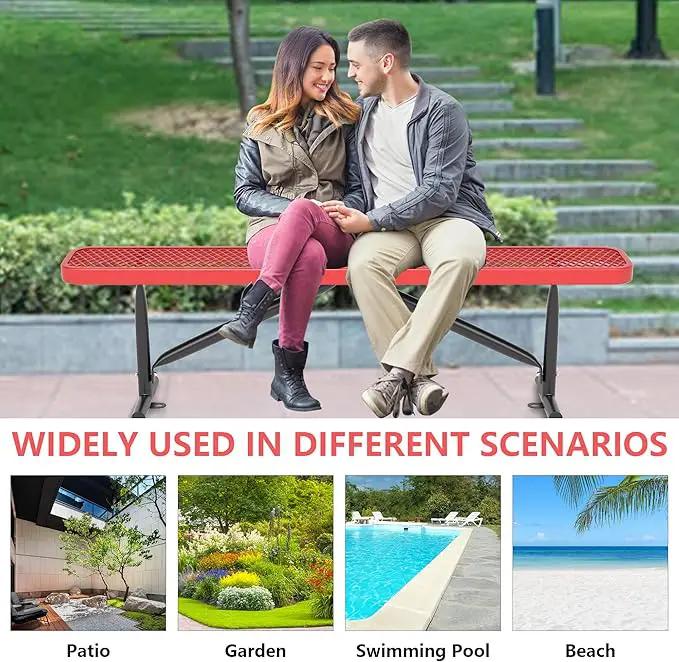 48" L Outdoor Steel Flat Bench, Heavy Duty Metal Park Bench for Outside, Expanded Metal, Commercial Benches Mesh Bench for Shopping Mall, Store, Lawn, Park, Patio, Deck, Garden (Red, 6FT) by GreenHaven Gardens