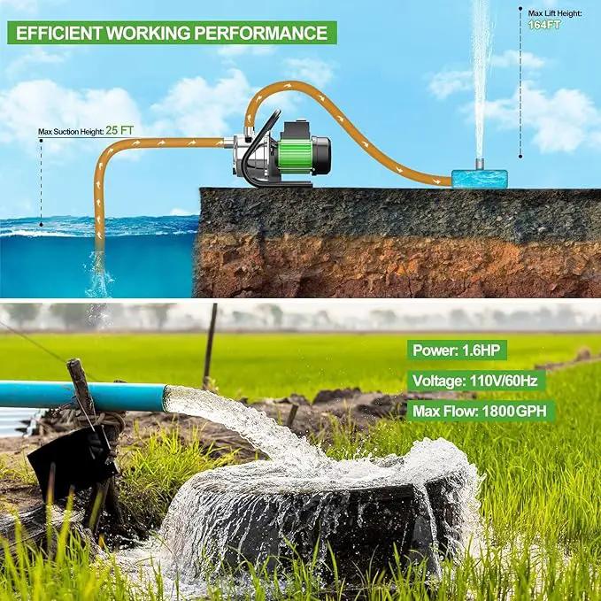 Water Transfer Pump 1.6HP 1800GPH Shallow Well Pump Electric Garden Pressure Booster Pumps for Pool Draining Farm Irrigation Lake Lawn Sprinkler System by GreenHaven Gardens