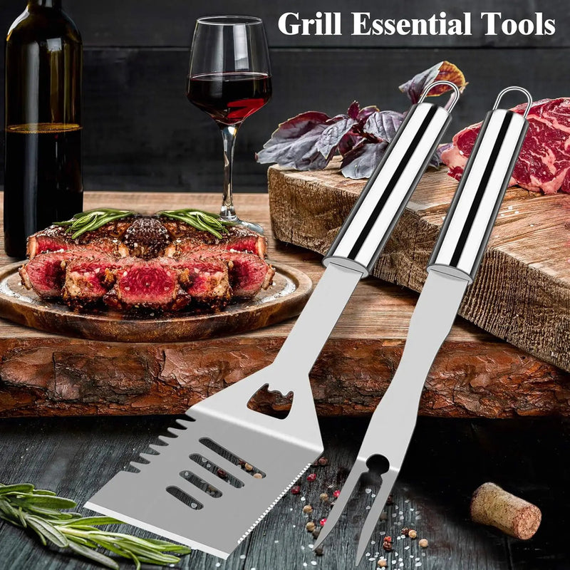 ROMANTICIST 25pcs Extra Thick BBQ Grill Accessories, Fathers Day Grilling Gifts Set for Men Dad, Heavy Duty Grill Tools Utensils Kit with Spatula, Tongs in Aluminum Case for Birthday Silver by GreenHaven Gardens